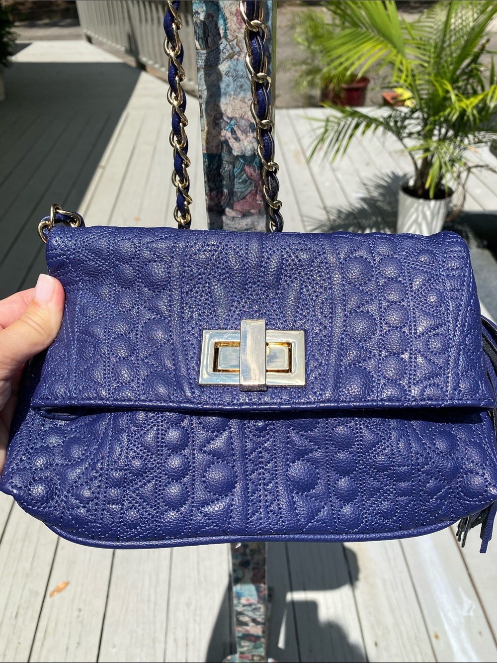 Big Buddha Purple Leather Chain Crossbody with Tassel